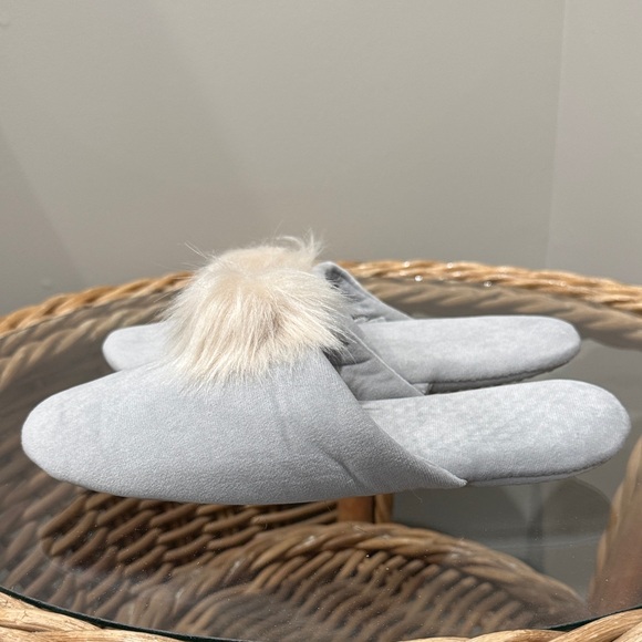 Pottery Barn Gray Slippers with Cream Pom-Pom - Picture 2 of 3